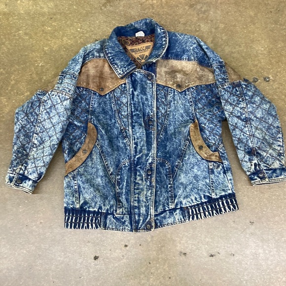 Giacca by J. Gallery Other - Vintage 1980s J. Giacca Denim Genuine Leather Jacket w/ Snaps Buttons in Size L